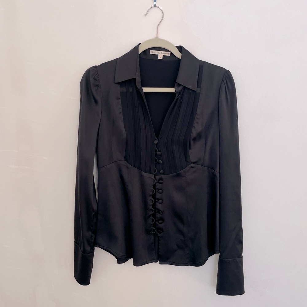 Silk Nanette Lepore tuxedo blouse in black Sexy blouse top